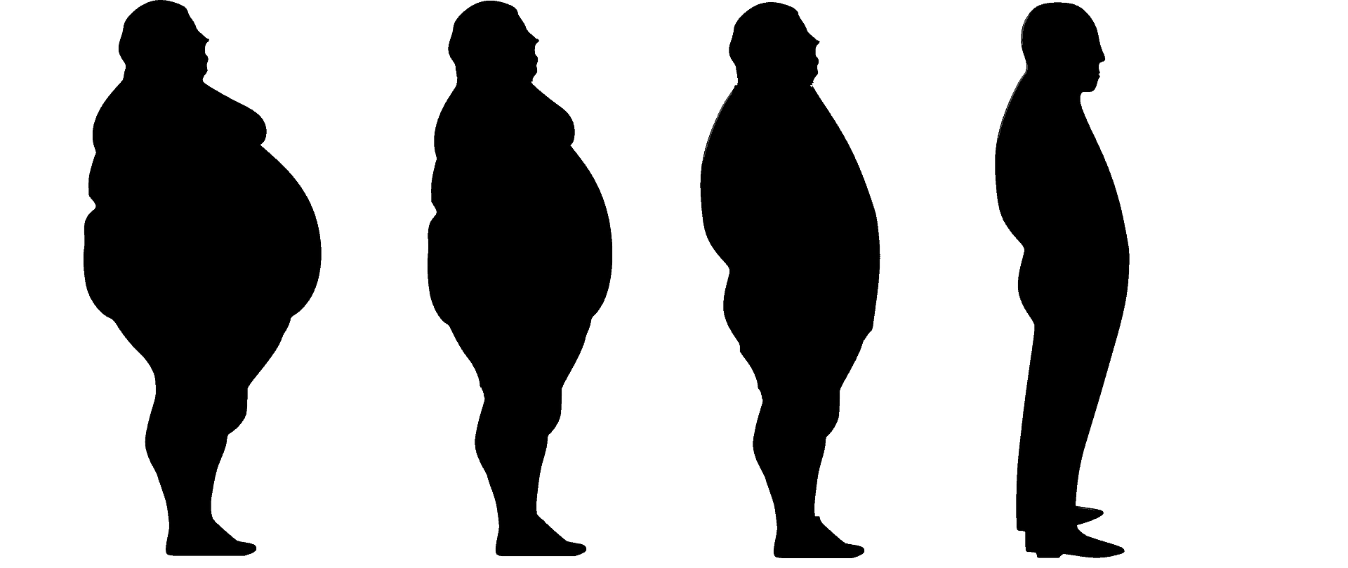 silhouette of a man's body from obese to ideal weight