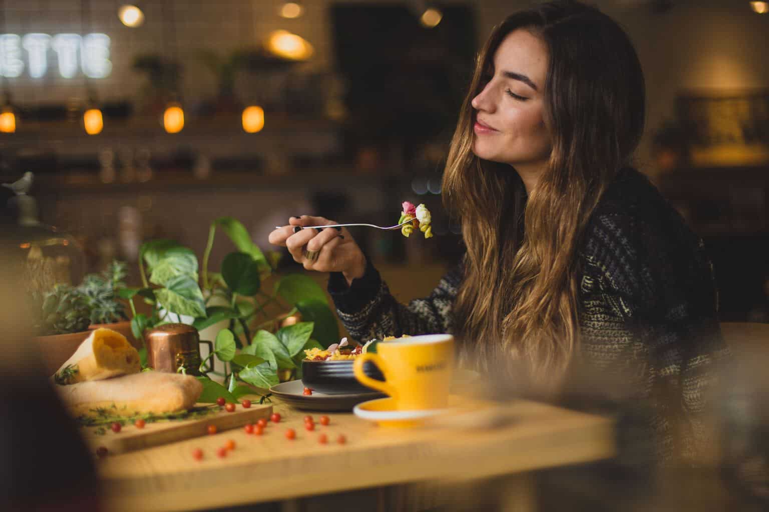 a woman eating