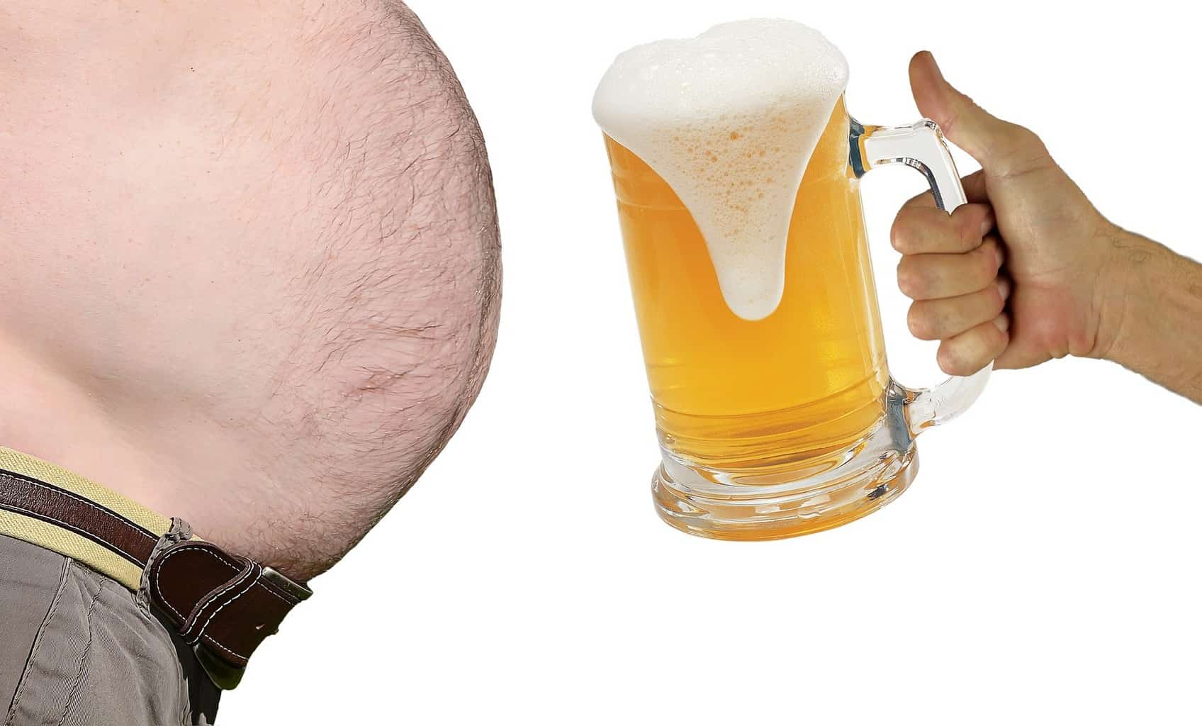 a fat belly and a glass of beer
