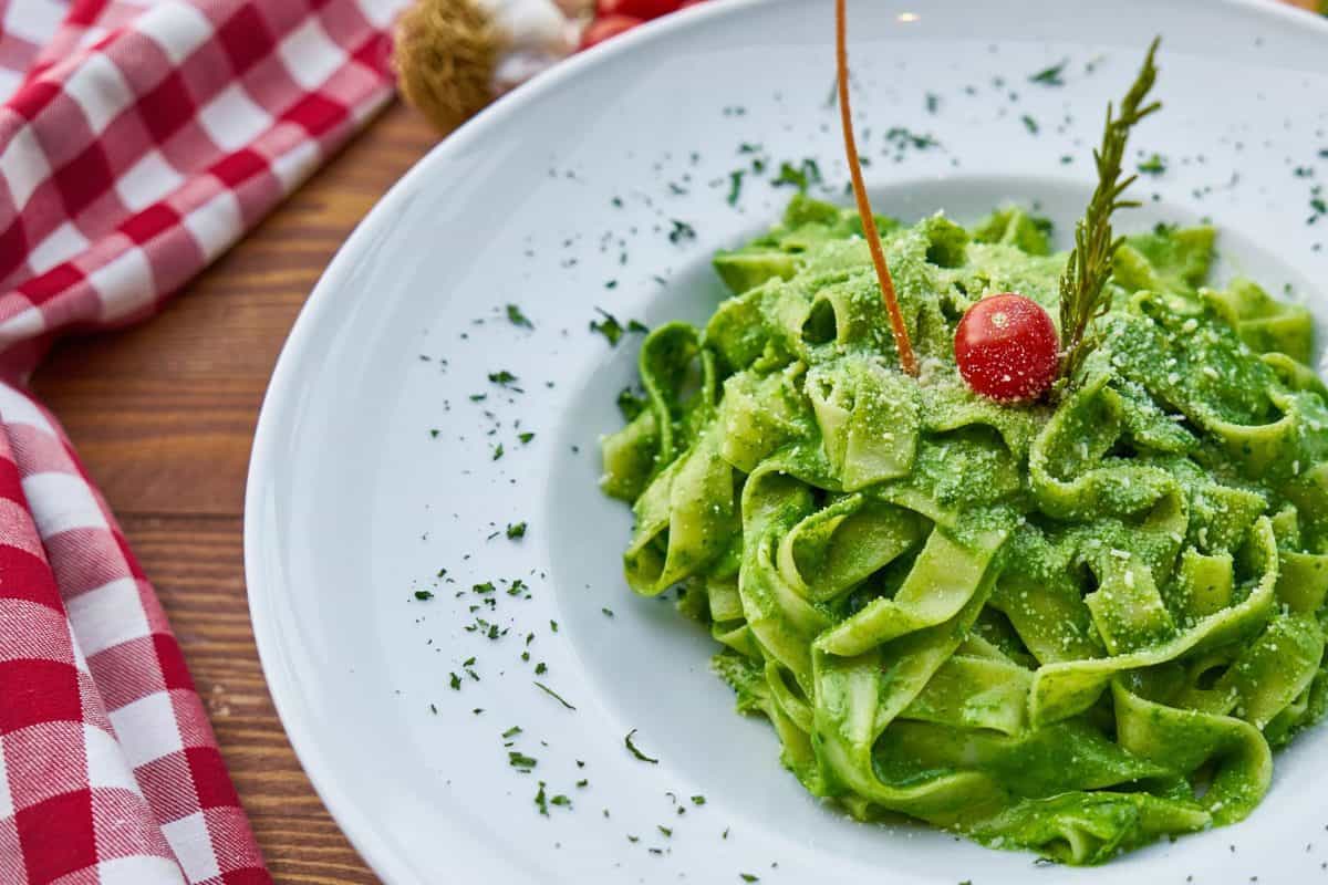 pesto pasta on a plate