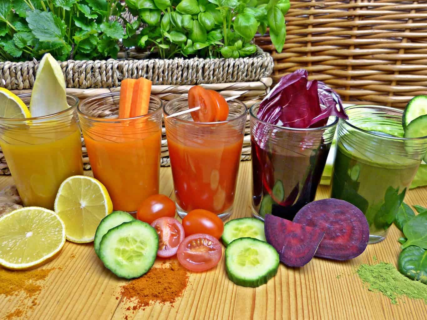 Glasses of vegetable juice